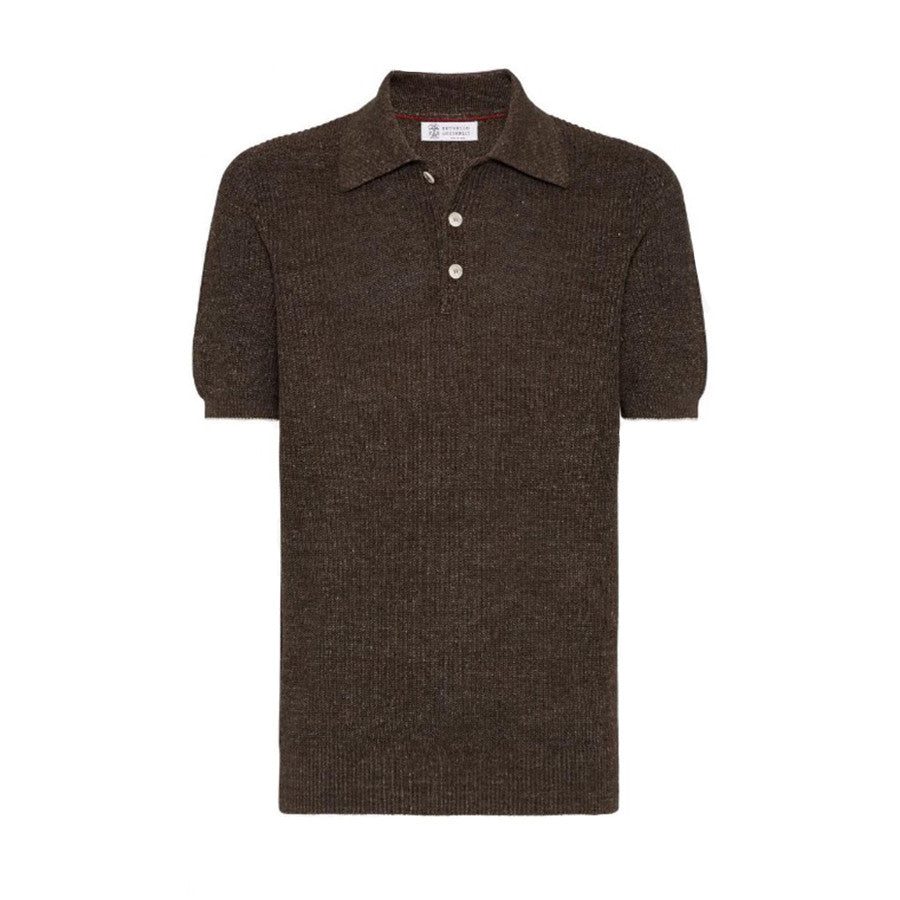 Brunello Cucinelli Men's Summer Linen Cotton Half English Rib Knit Solid Color Short Sleeve Polo Shirt Ngvp #1553