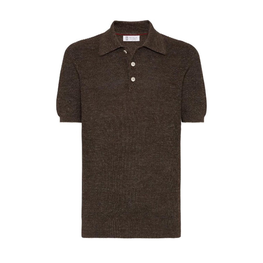 Brunello Cucinelli Men's Summer Linen Cotton Half English Rib Knit Solid Color Short Sleeve Polo Shirt Ngvp #1553