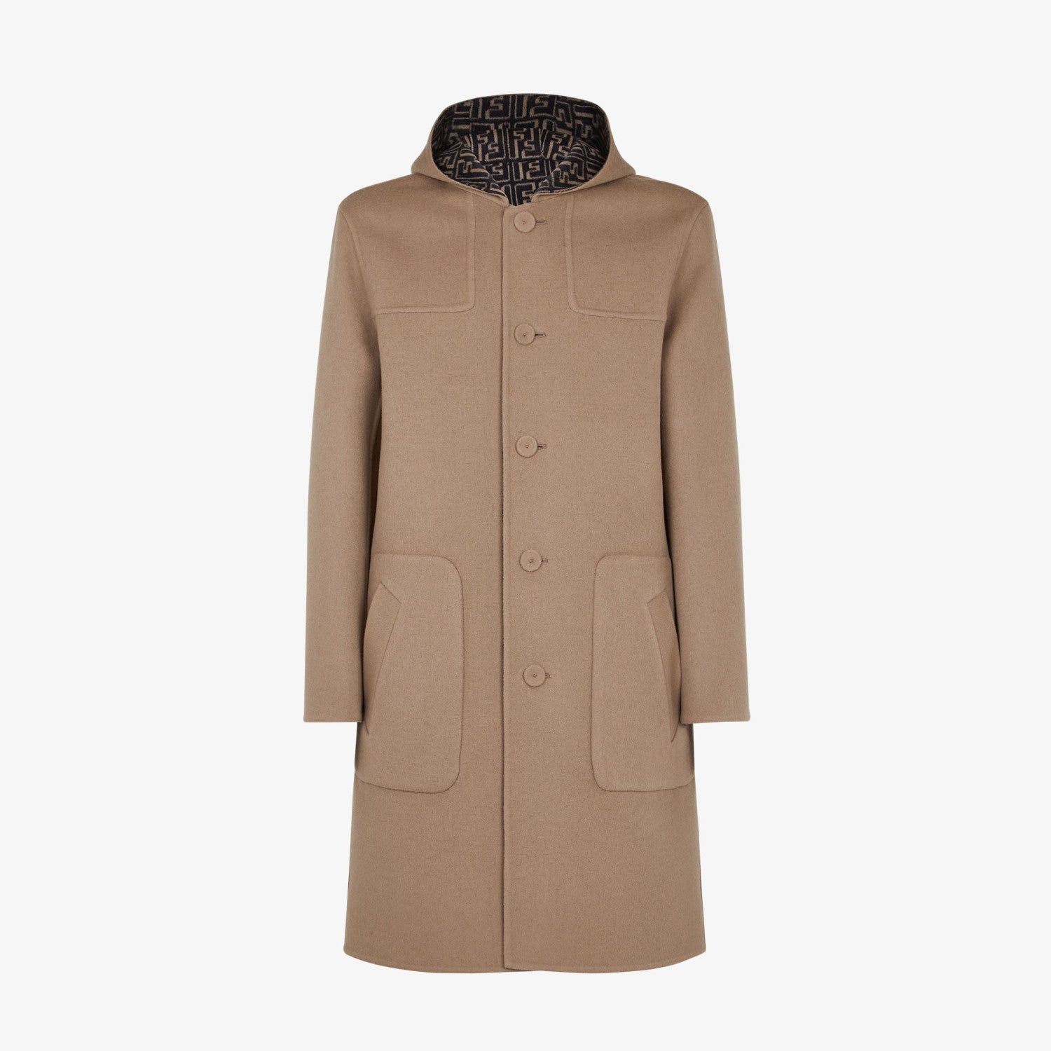 FENDI Woolen Double-Sided Hooded Full-Printed Coat Jacket  #3715