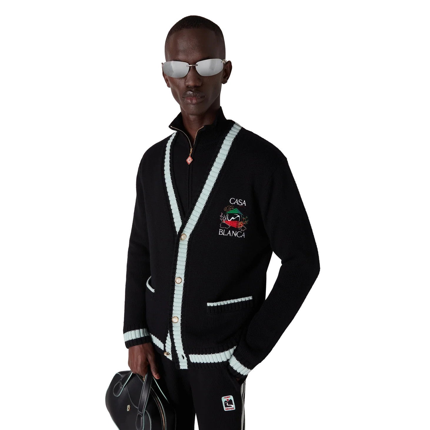 Casablanca Casa Mountain Temple Cardigan Men's And Women's Spring/autumn Fashion Casual Embroidered Badge V Neck Single Breasted Knitted Cardigan #78324