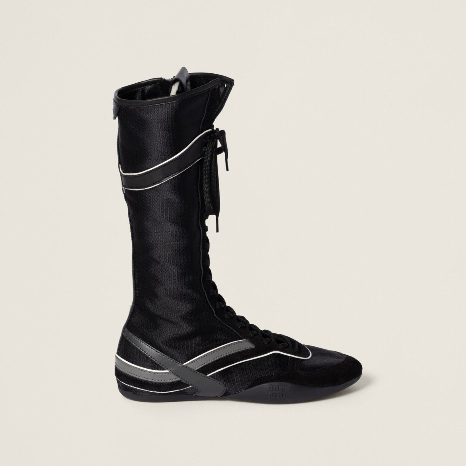 MiuMiu Gymnasium Women's Autumn And Winter Solid Color Technical Fabric And Suede Leather Boxing Boots Shoes #77315
