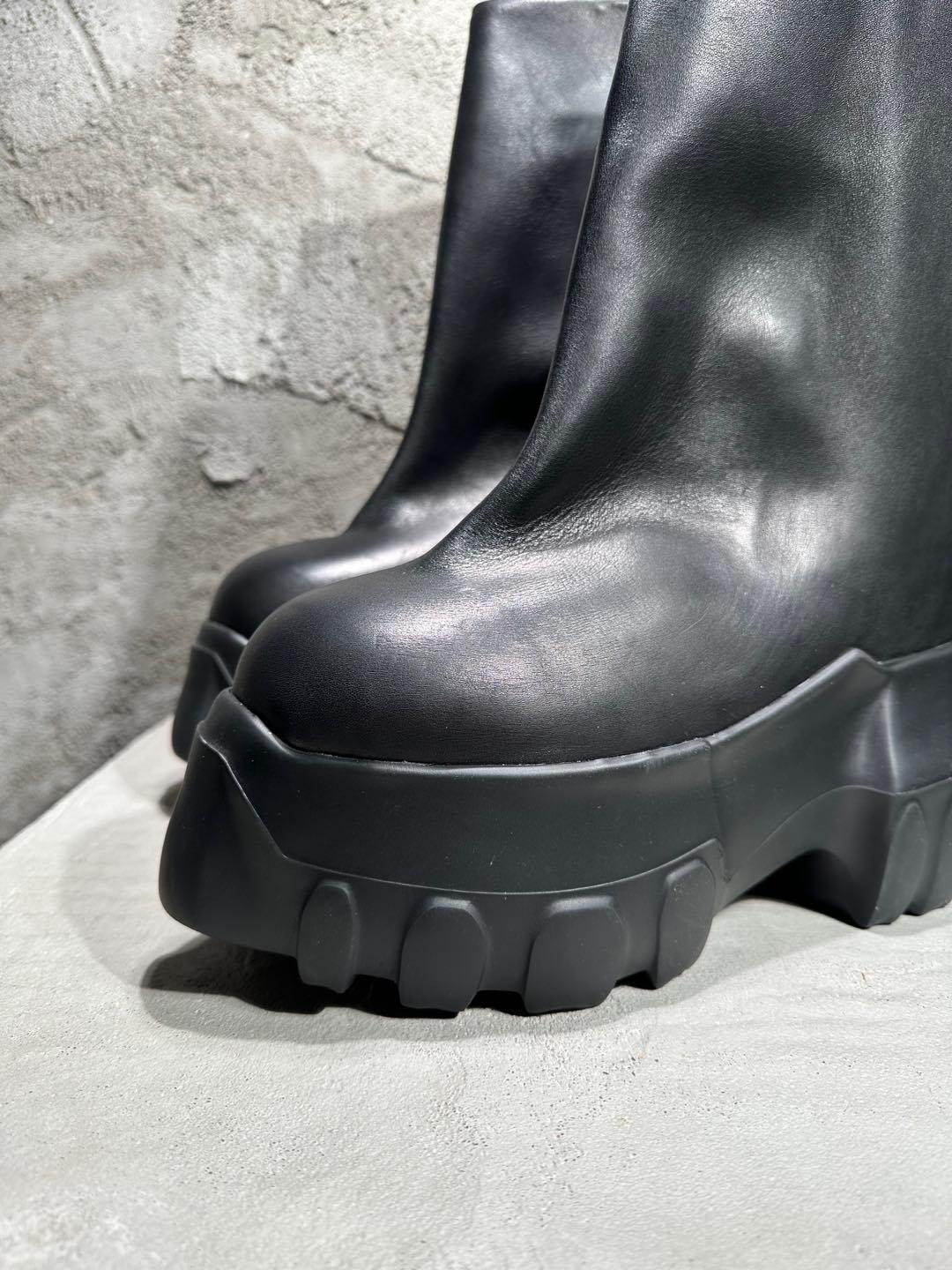 Rick Owens Men's And Women's Solid Color Thick Soled Round Toe Cowhide High Top Boots Shoes #77262