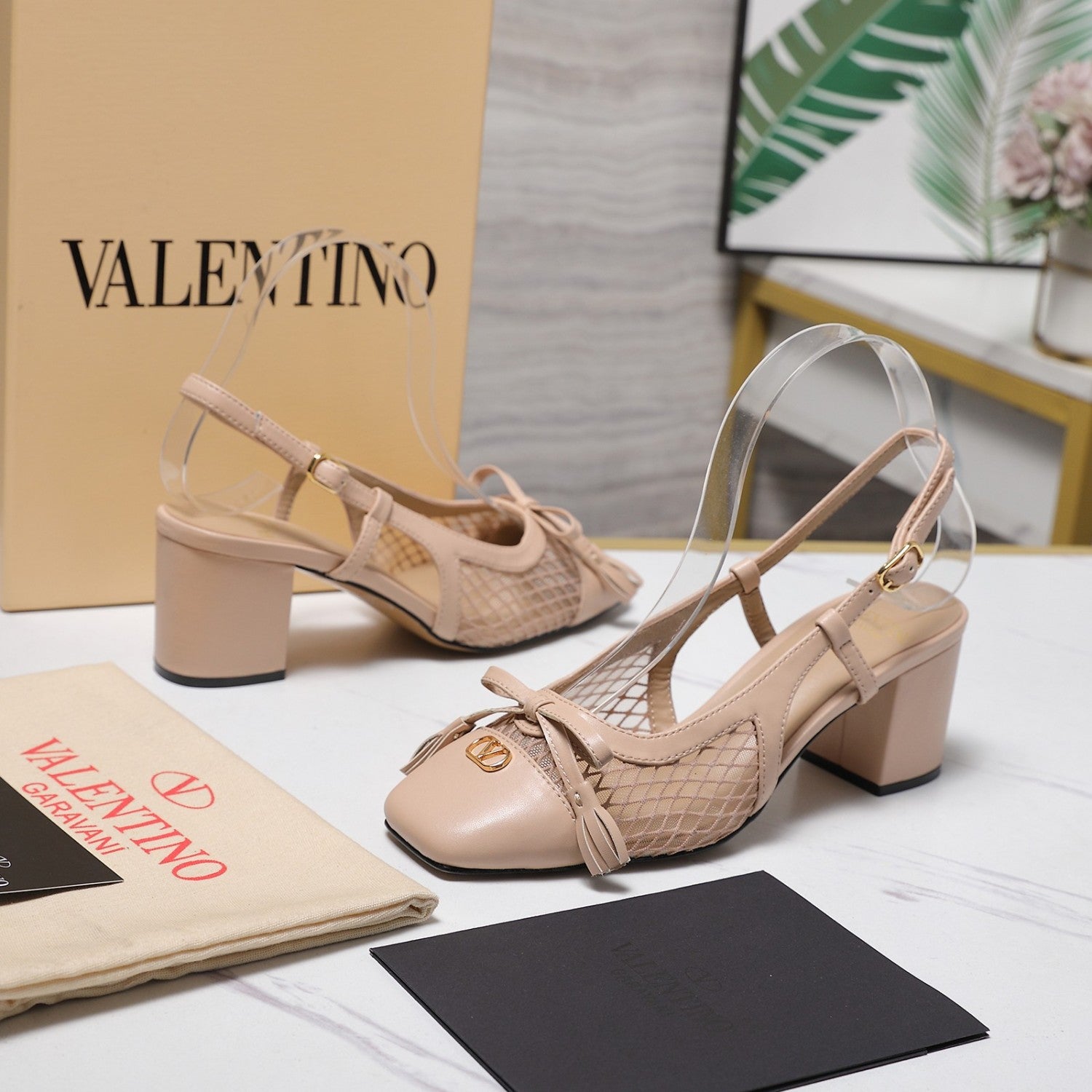 Valentino Valet Du Roi Slingback Pump In Mesh And Kidskin 60mm for Woman #379977
