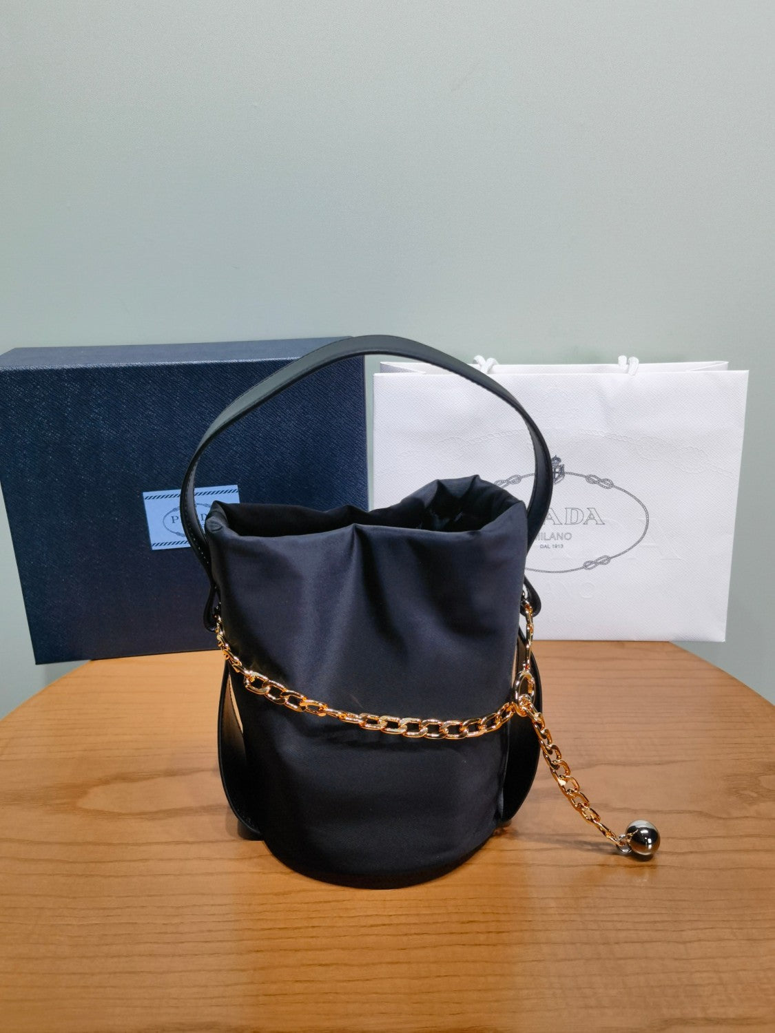 Prada Women's Solid Color Petit Sac Noir Re-Nylon with Nappa Leather Mini Shoulder Bag Bucket Tote Bags #78128