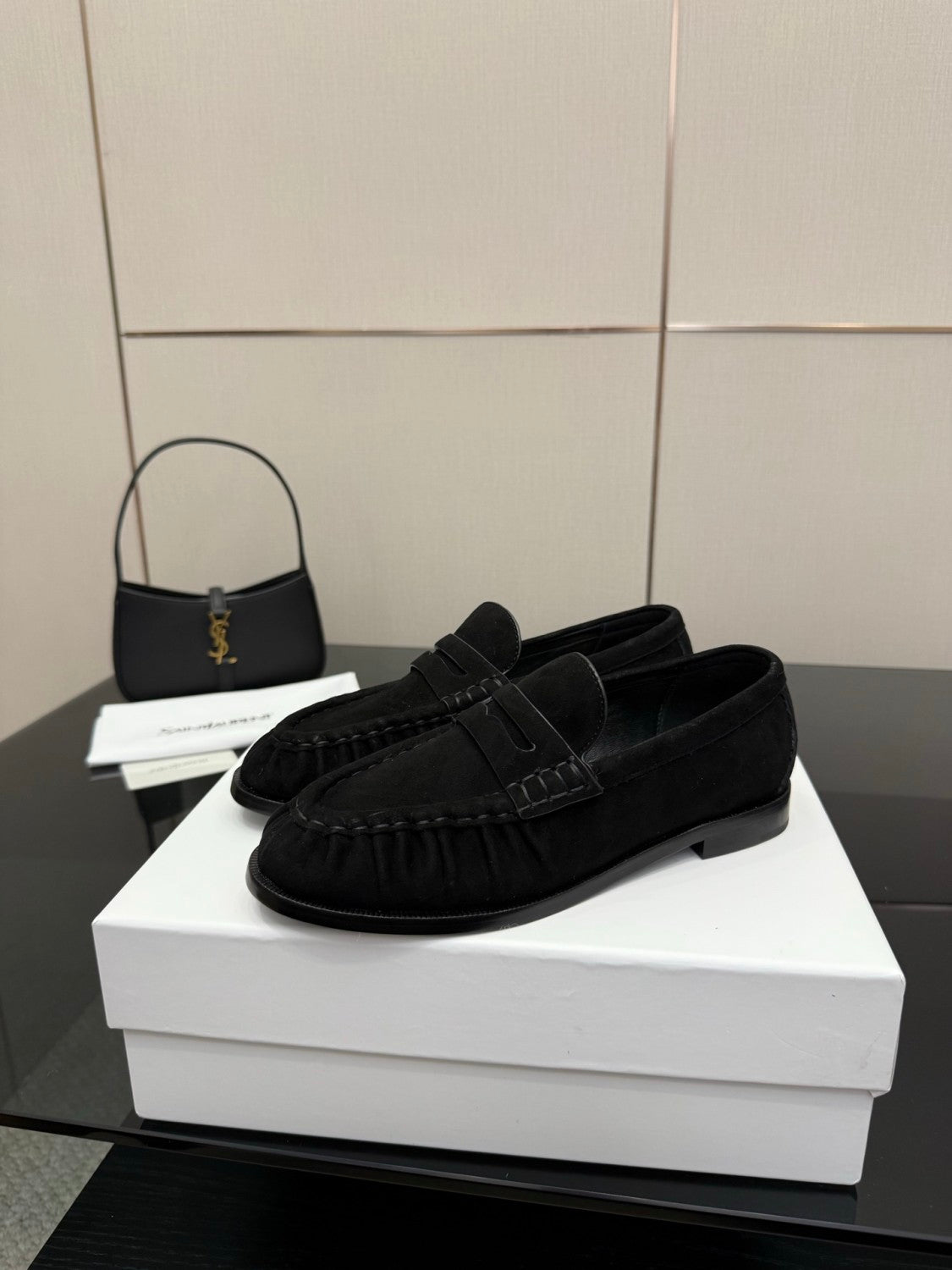 Saint Laurent Women's Autumn/Winter Fashion Casual Sheepskin Suede Round Toe Slip On Flat Loafers Casual Shoes #78376