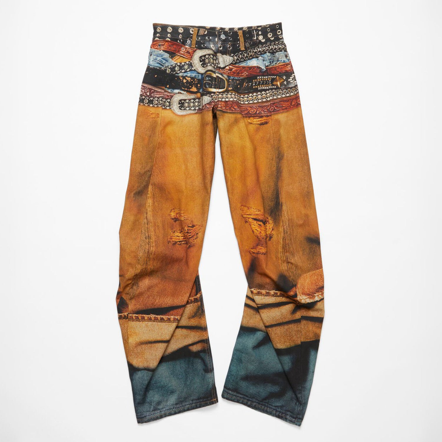 Acne Studios Men's Four Seasons Cotton Low Rise 3D Printed Casual Loose Denim Pants Ngvp #9892