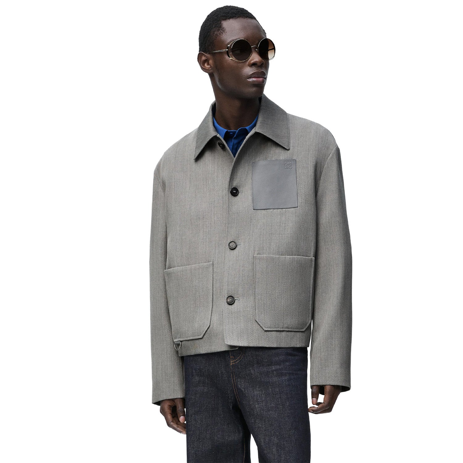Loewe Men's Autumn And Winter Wool Work Jacket Solid Colour Pockets Loose Fit Lapel Single-breasted Fashion Casual Jacketï»? #71842