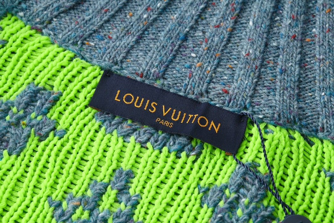 Louis Vuitton Men's Fall/Winter Green Monogrammed Pattern Knit Single Breasted Sweater Jacket #72785