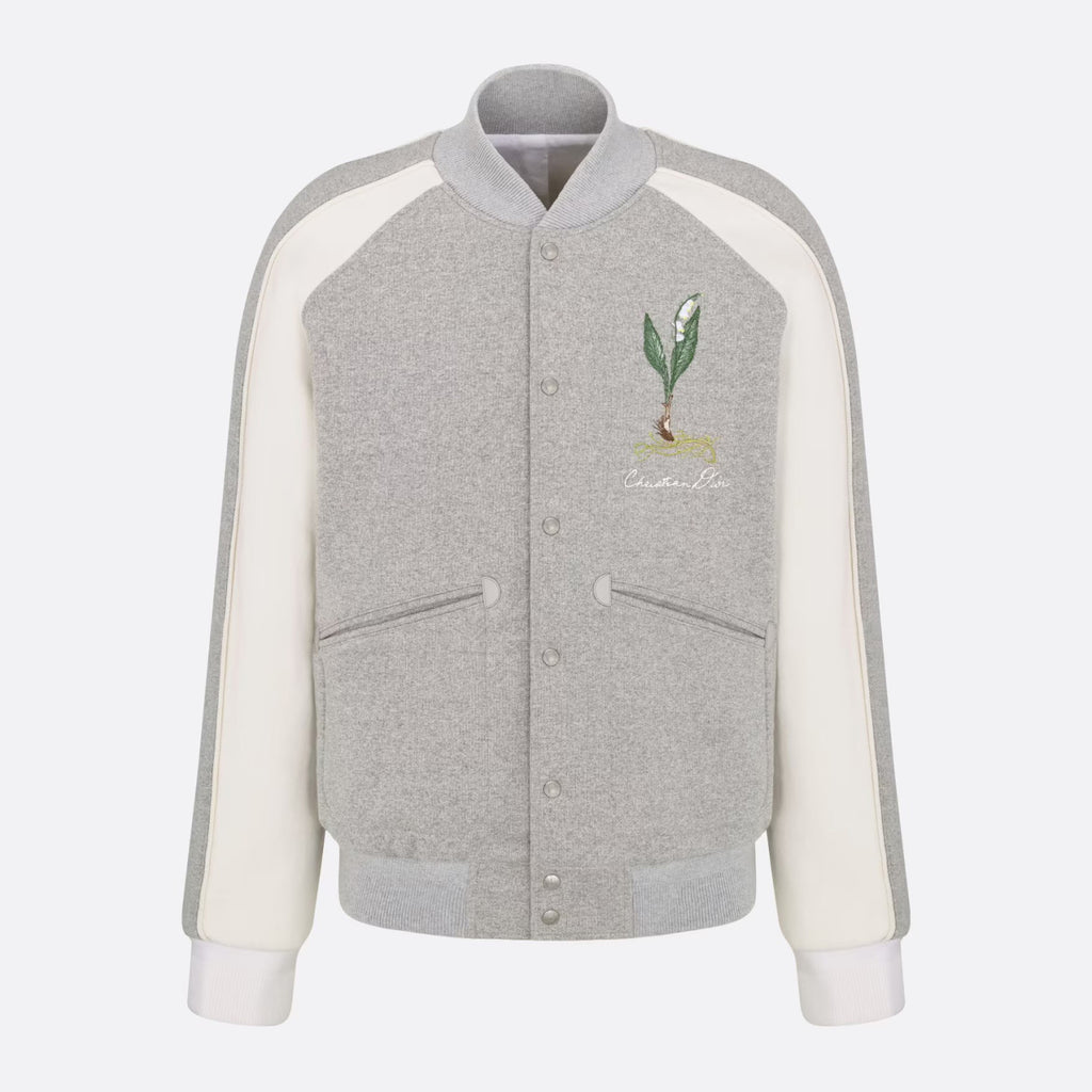 Dior Men's Fall And Winter Embroidery Pattern Single Breasted Round Neck Gray Cotton Long Sleeved Jacket #72232