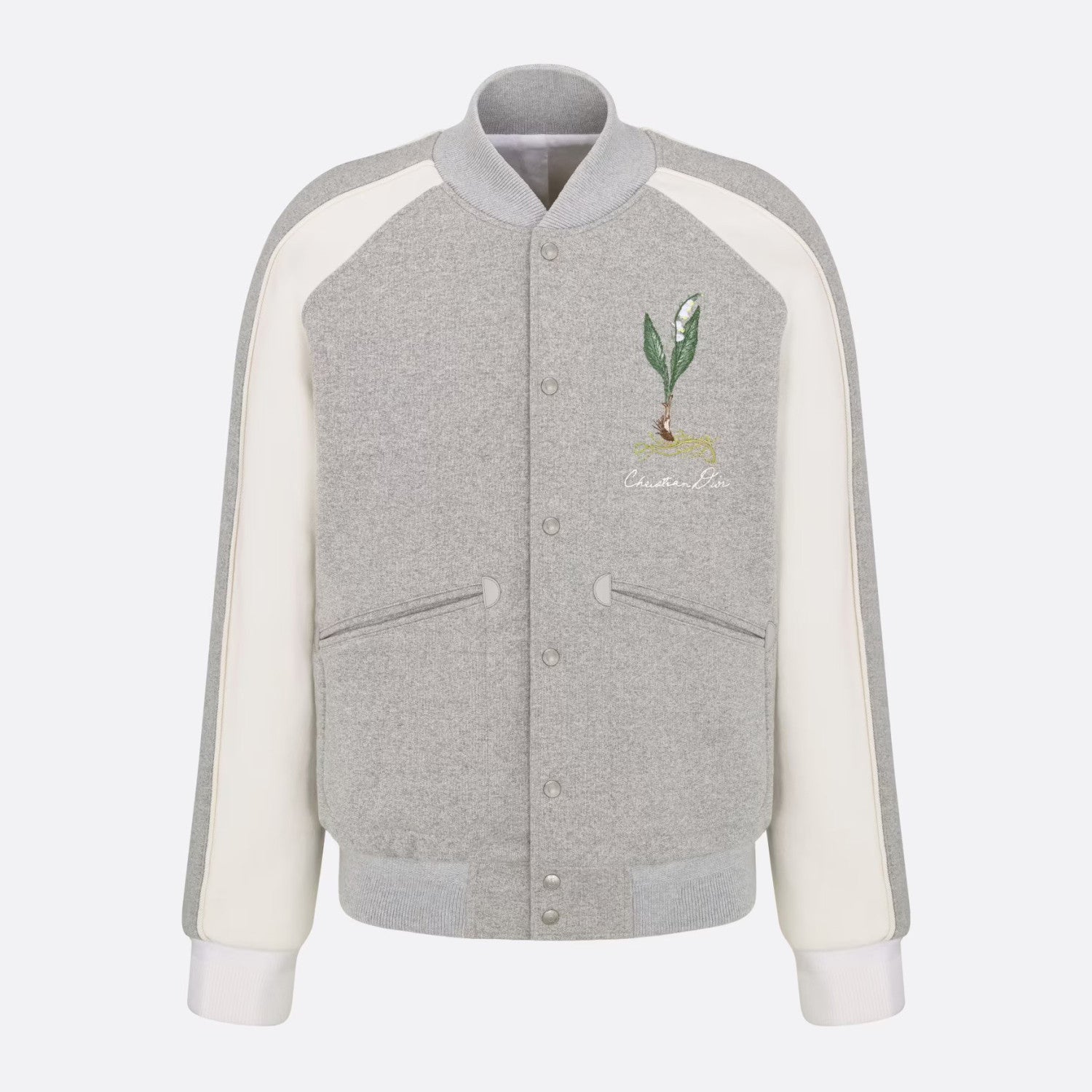 Dior Men's Fall And Winter Embroidery Pattern Single Breasted Round Neck Gray Cotton Long Sleeved Jacket #72232