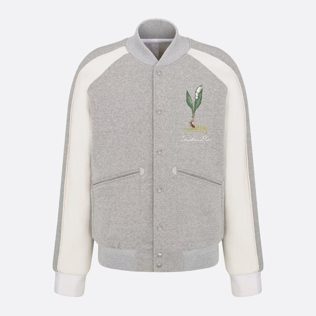 Dior Men's Fall And Winter Embroidery Pattern Single Breasted Round Neck Gray Cotton Long Sleeved Jacket #72232