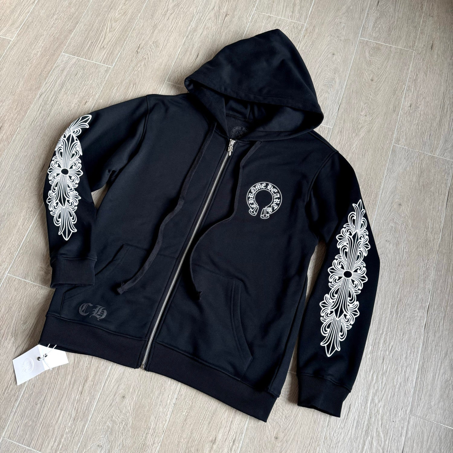 Chrome Hearts 925 Sterling Silver Hardware Classic Horseshoe Flower Arm Zipper Sweatshirt #333189