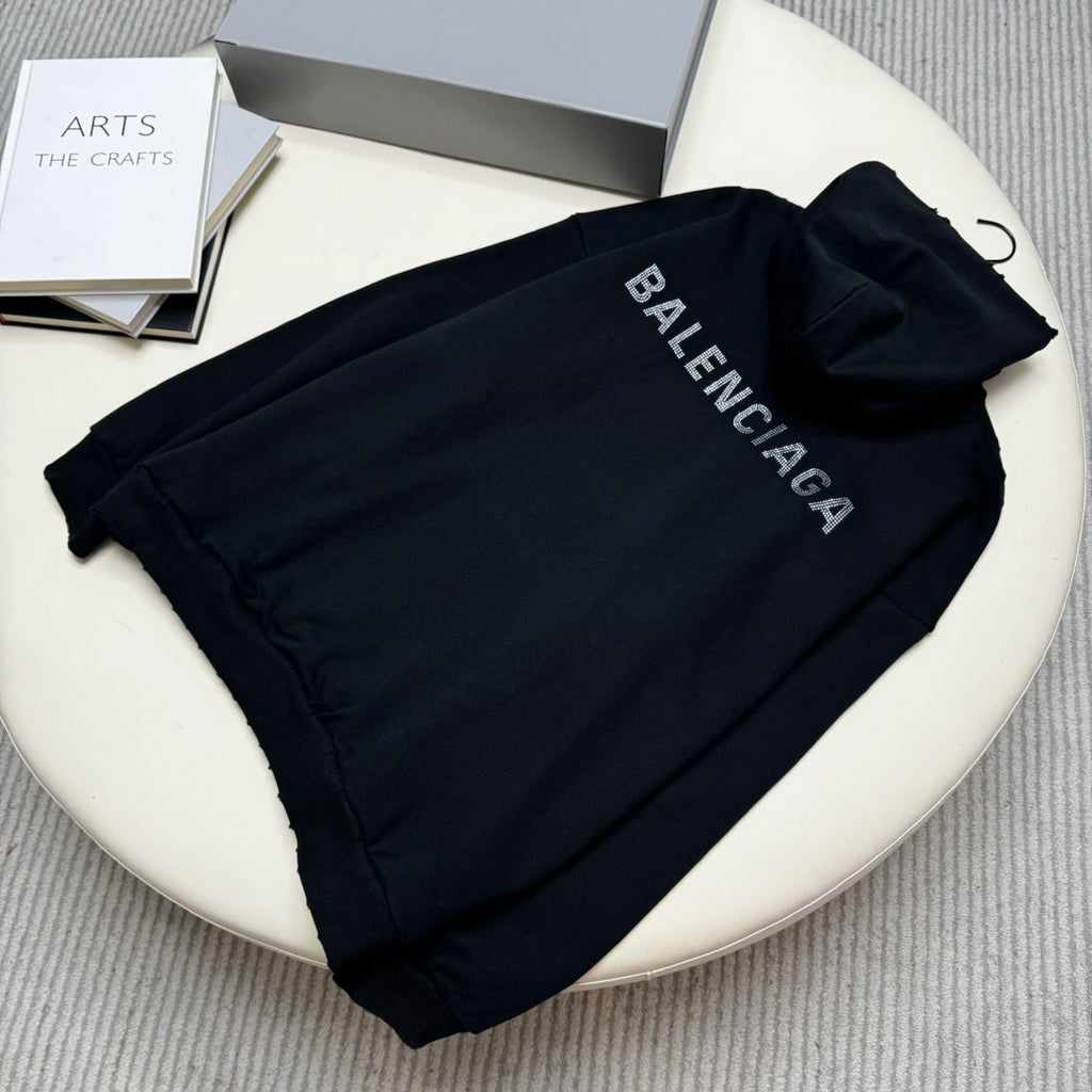 Balenciaga Men's Spring and Autumn Hot Drill Logo Letter Print Black Hooded Sweatshirt #73135