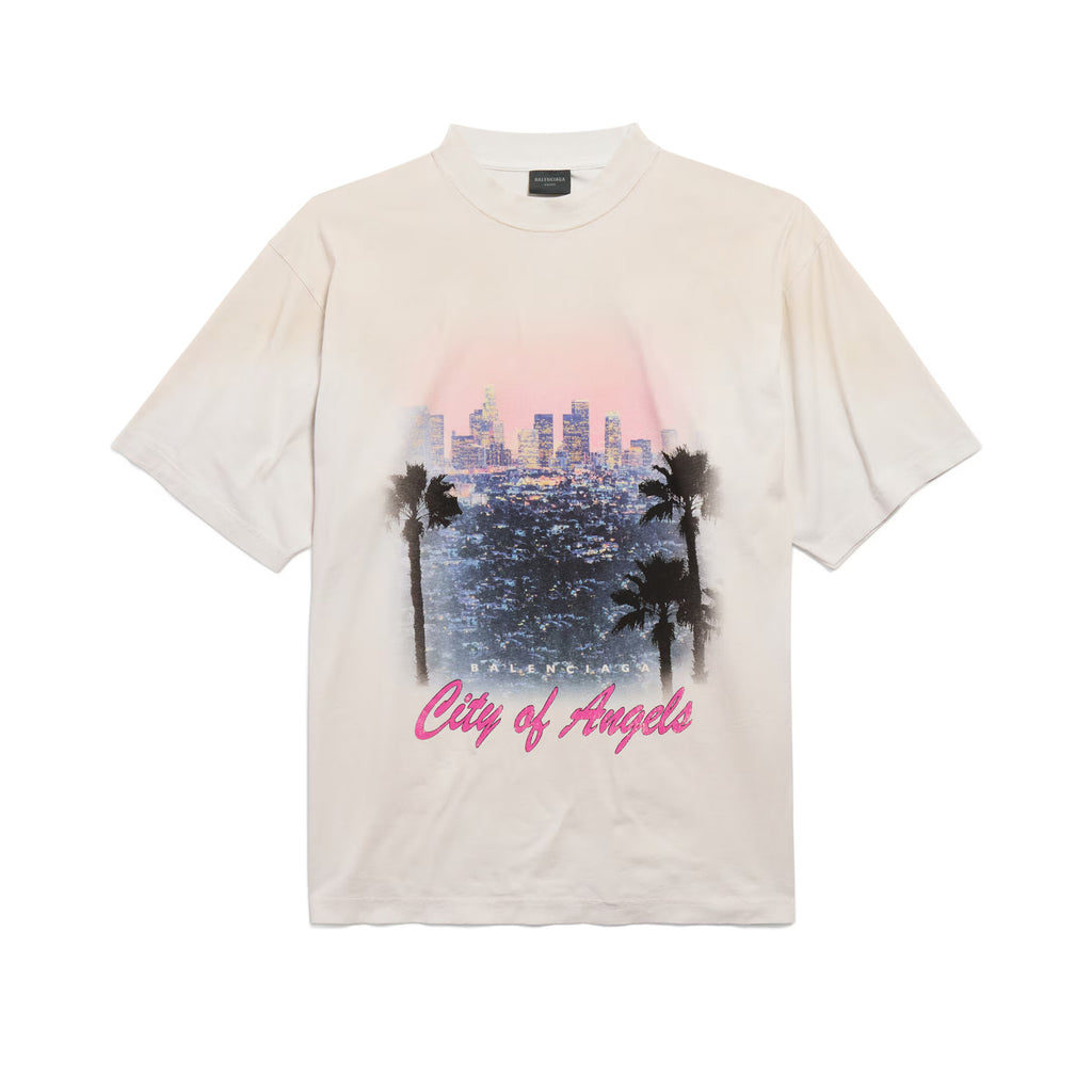 Balenciaga City Of Angels T-shirt Medium Fit In Dirty White Men's Spring And Summer High Street Trend Round Neck Short Sleeve Straight T-shirt Ngvp #1875