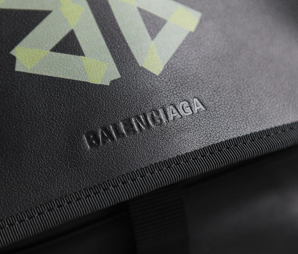 Balenciaga Men's Letter Print Black Calfskin Single Shoulder Crossbody Bag Bags #77712