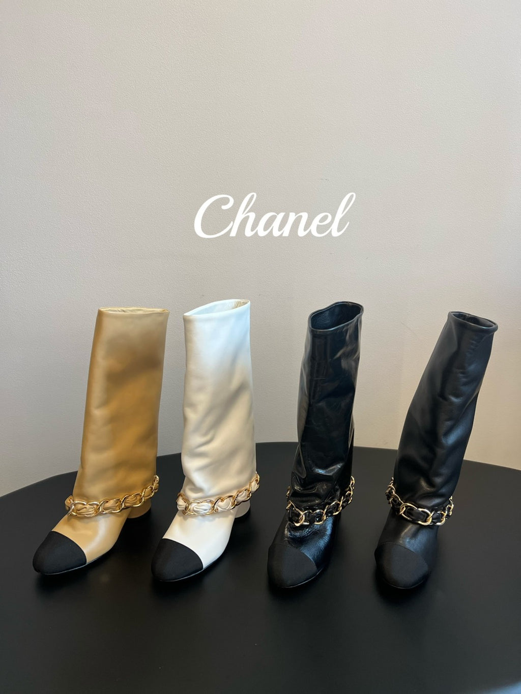 Chanel Women's Solid Color Round Toe Leather High Top Riding Boots Shoes #77819