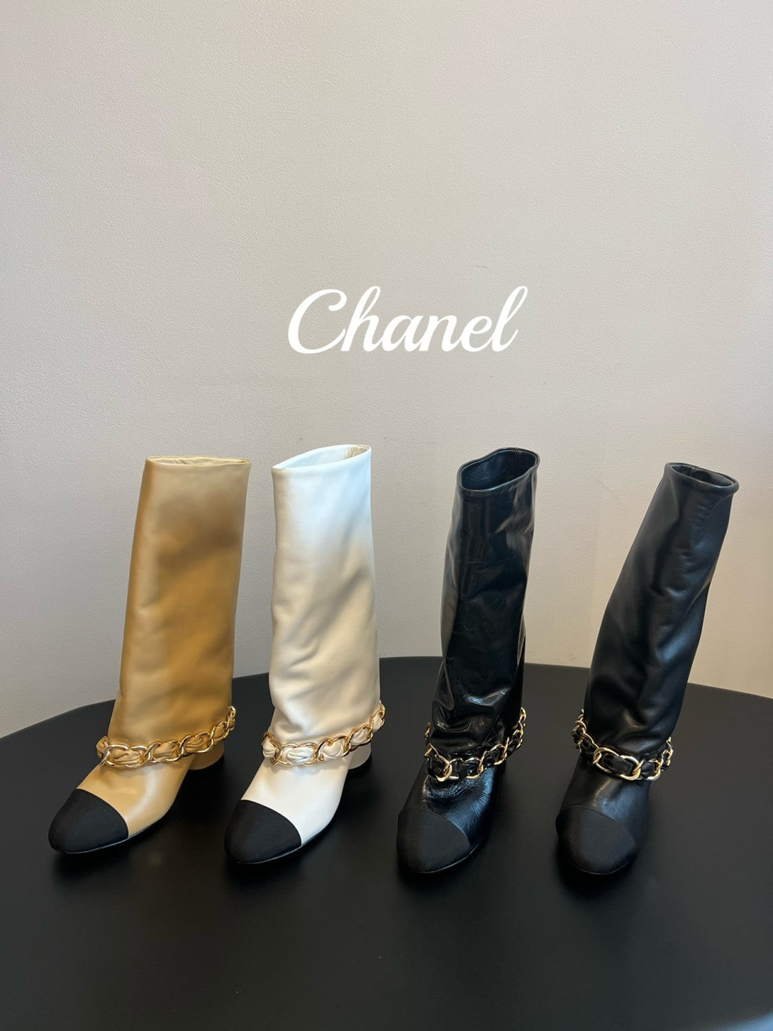 Chanel Women's Solid Color Round Toe Leather High Top Riding Boots Shoes #77819