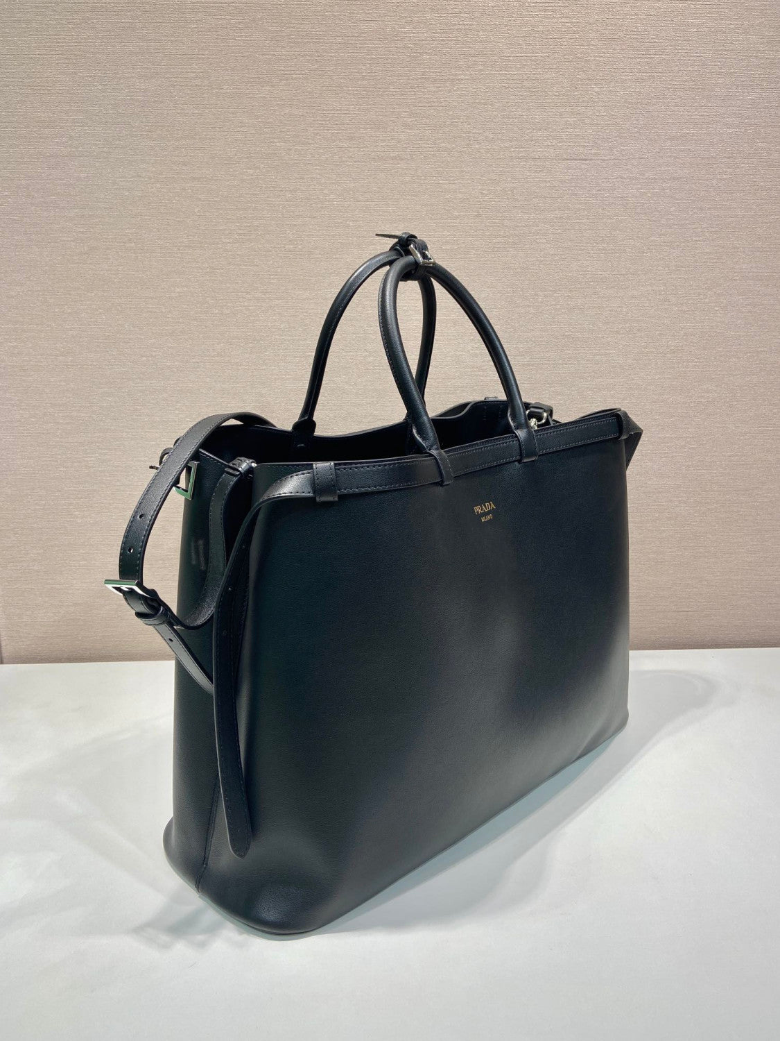 PRADA Black Prada Buckle Leather Bag With Belt #334235