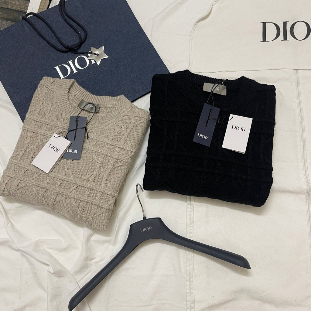 Dior Men's Spring and Autumn Solid Color Printed Ribbed Crew Neck Knit Sweater #75185