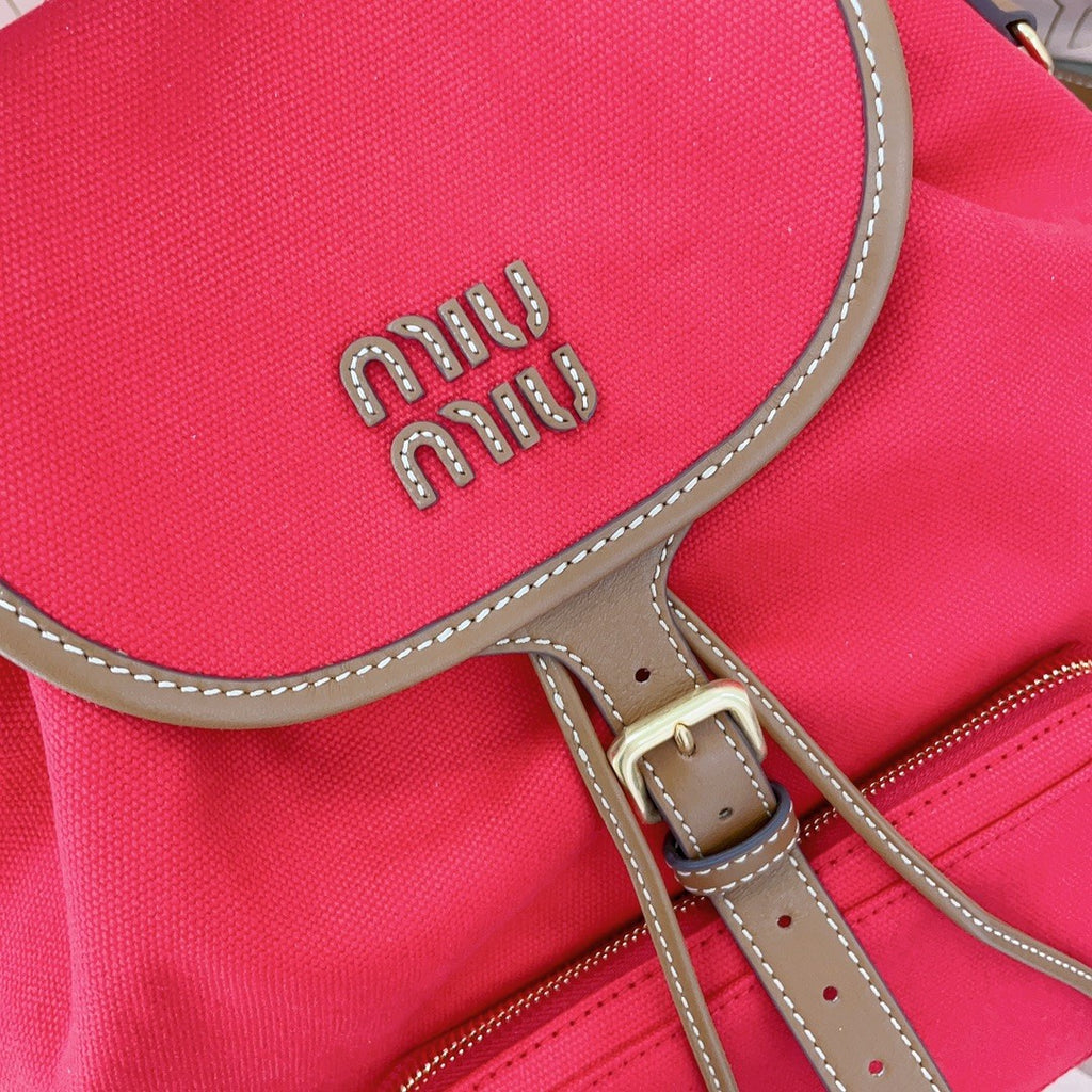 MiuMiu Women's Solid Color Canvas Patchwork Cowhide Shoulder Bag Backpacks Bags #75843
