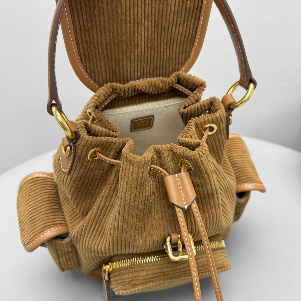 MiuMiu Small Cinnamon Corduroy Backpack #334156