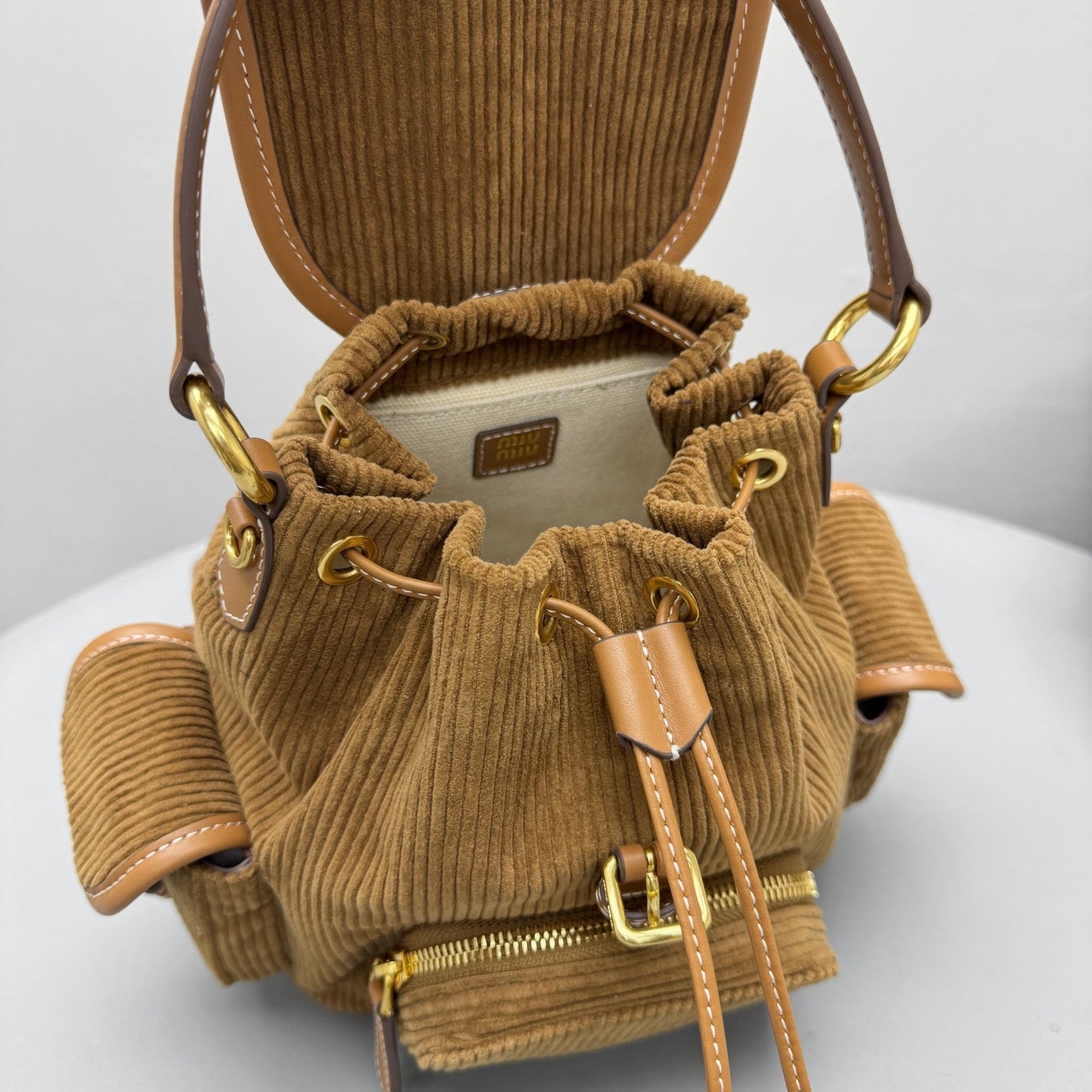 MiuMiu Small Cinnamon Corduroy Backpack #334156