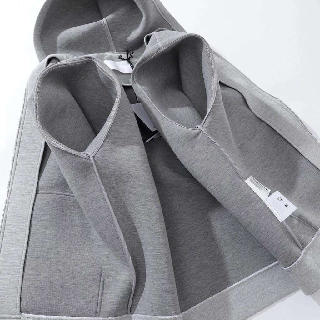 Prada Men's Spring And Autumn Triangle Label Gray Zipper Loose Pocket Long Sleeve Hooded Sweatshirt Jacket #98341