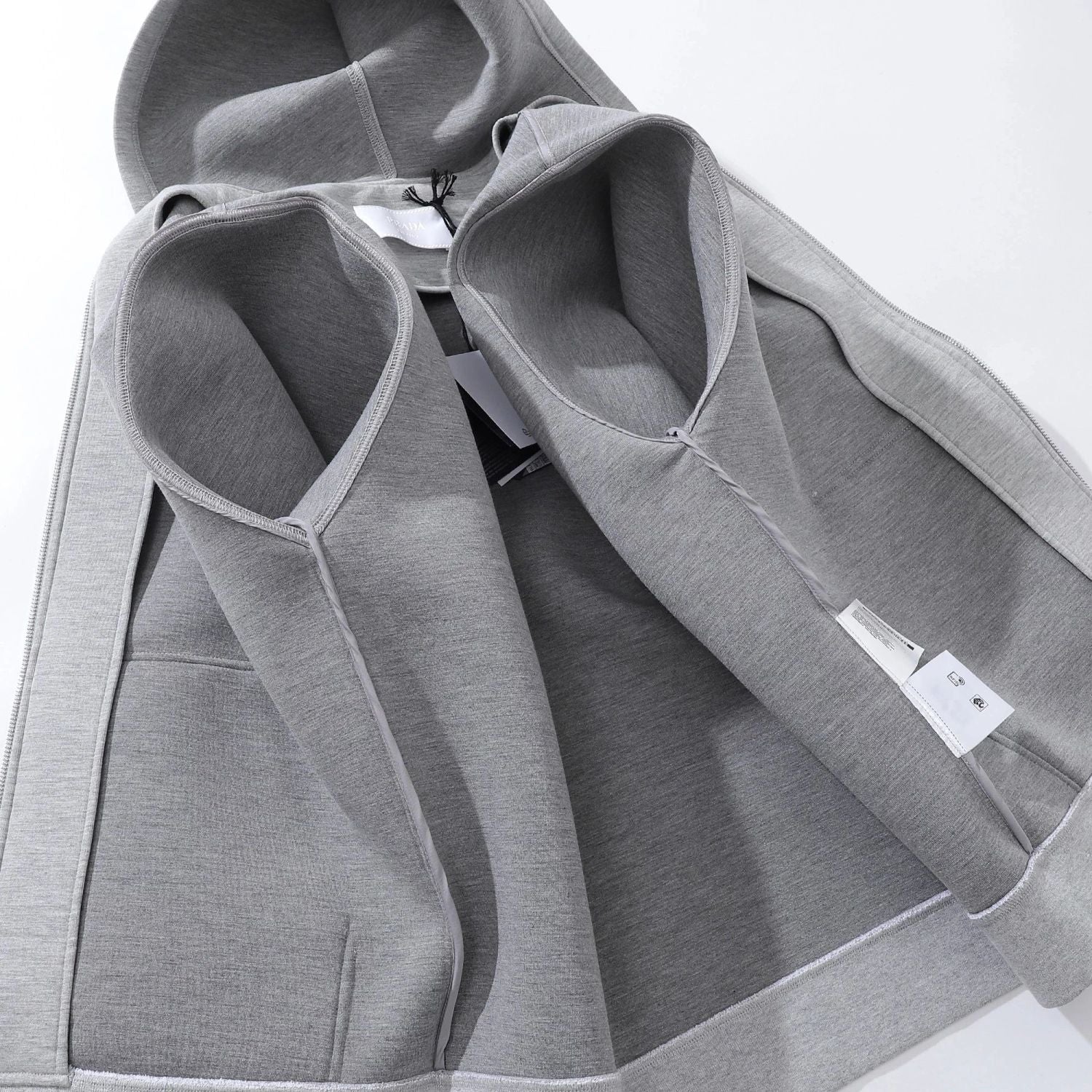 Prada Men's Spring And Autumn Triangle Label Gray Zipper Loose Pocket Long Sleeve Hooded Sweatshirt Jacket #98341