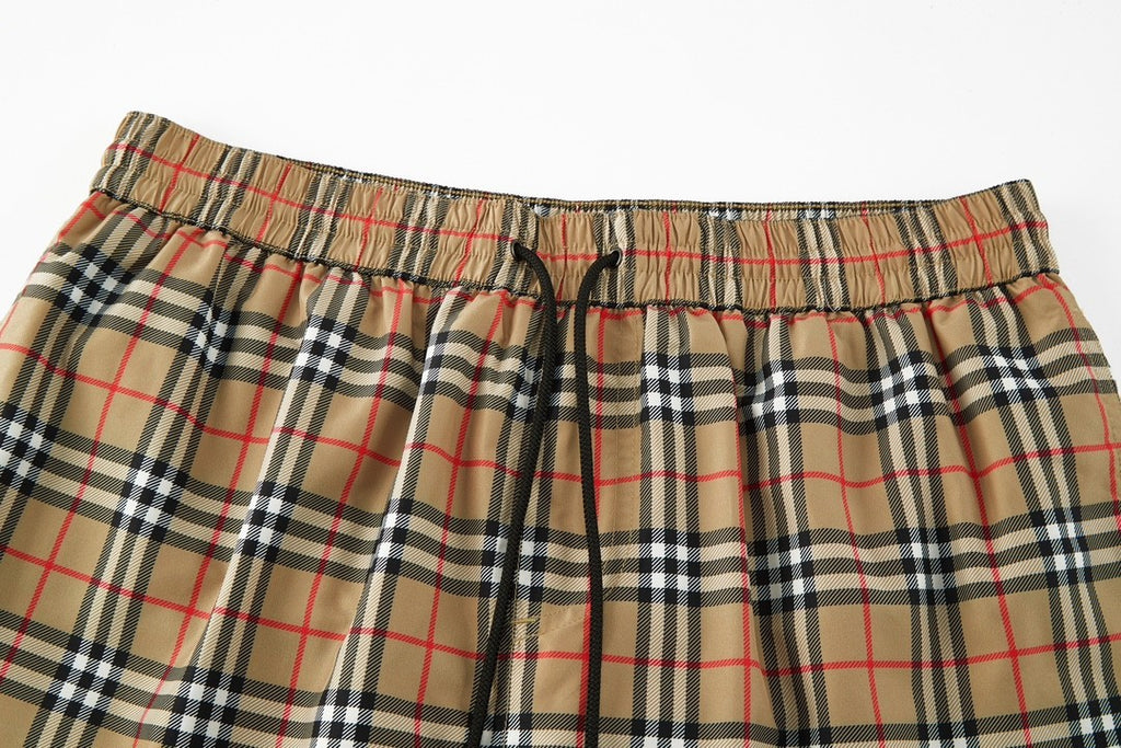 Burberry Men's Summer Check Drawstring Cinch Band Polyester Casual Shorts #99517