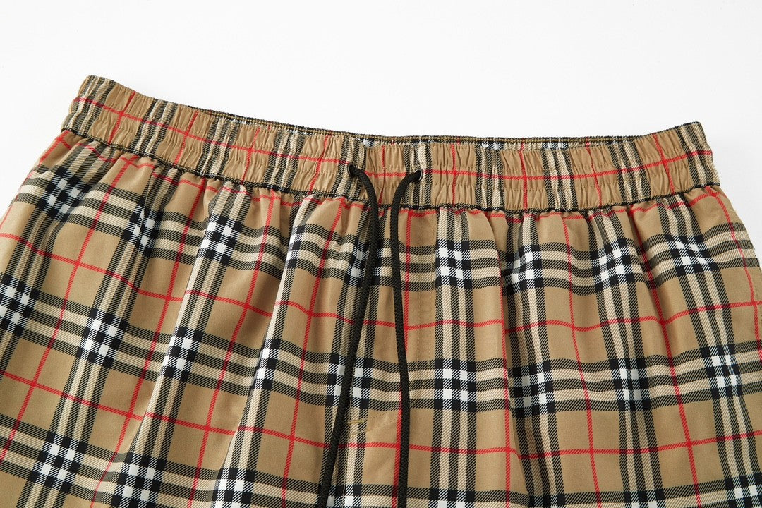 Burberry Men's Summer Check Drawstring Cinch Band Polyester Casual Shorts #99517