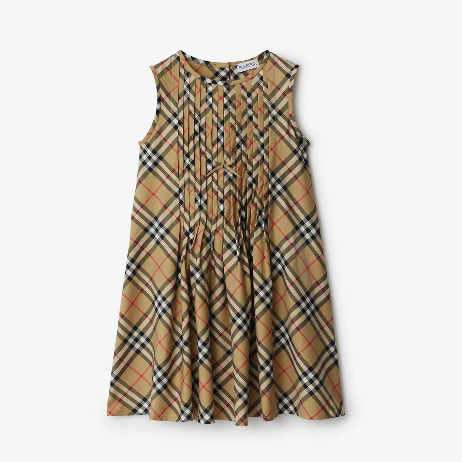 Burberry Kid's Summer Plaid Full Print Cotton Round Neck Short Pleated Sleeveless Dress #31313