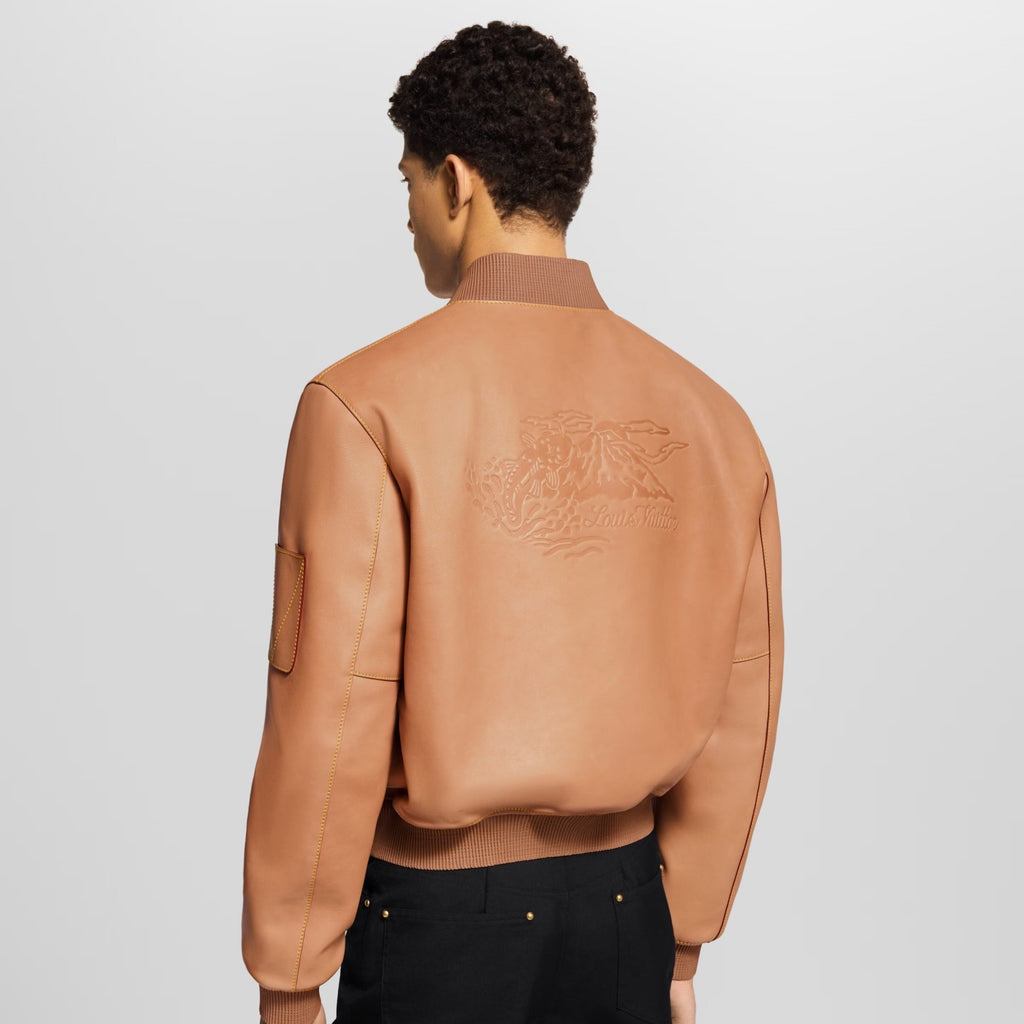 Louis Vuitton Natural Leather Baseball Jacket Stand Collar Loose Casual Long Sleeve Jacket #332626