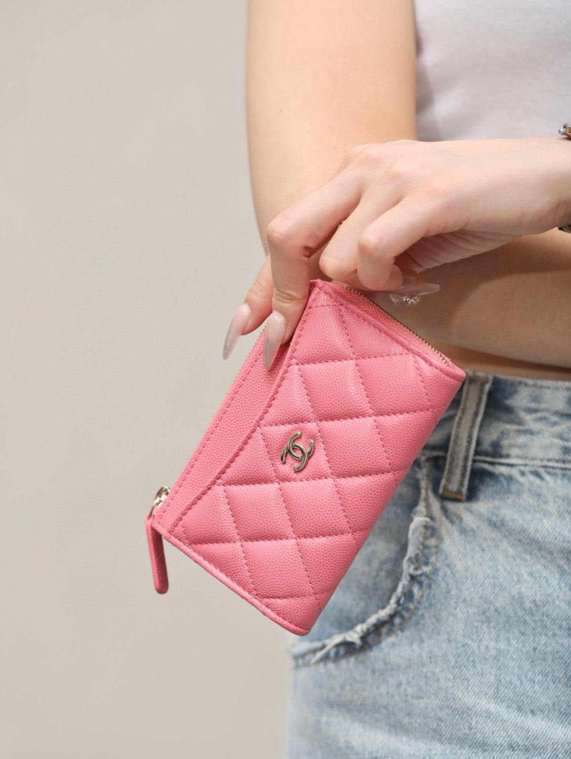 Chanel Women's Solid Color Card Case Zipper Closure Leather Wallet Coin Purse Bags Bag #71929