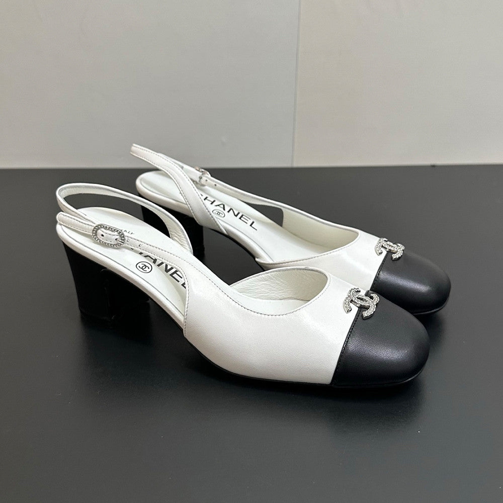 Chanel 6cm Heel Height Double C Thick Heel Back Hollow Color Block Stitching High Heel Sandals #333238