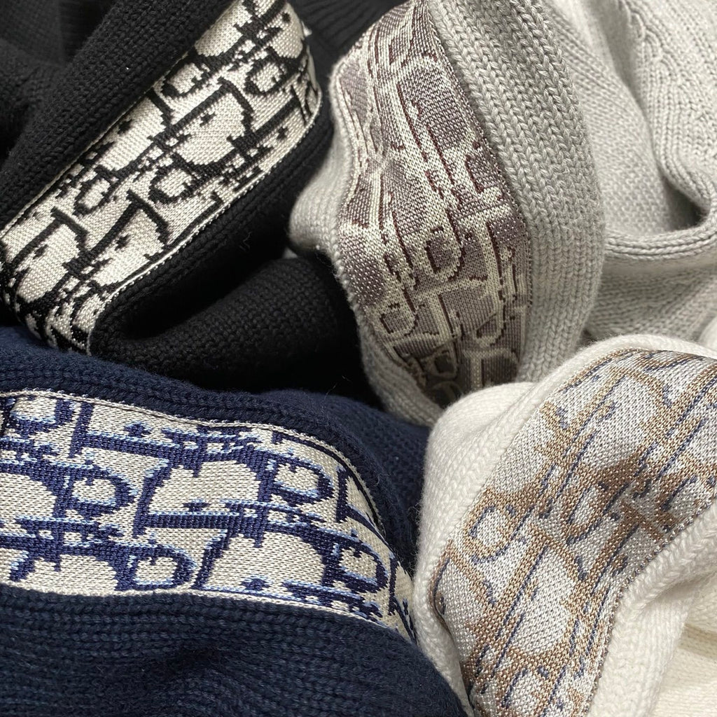 Dior Men's and Women's Fall/Winter Crewneck Pullover Oblique Print Patchwork Floral Weave Ribbed Knit Pullover Sweater #79479