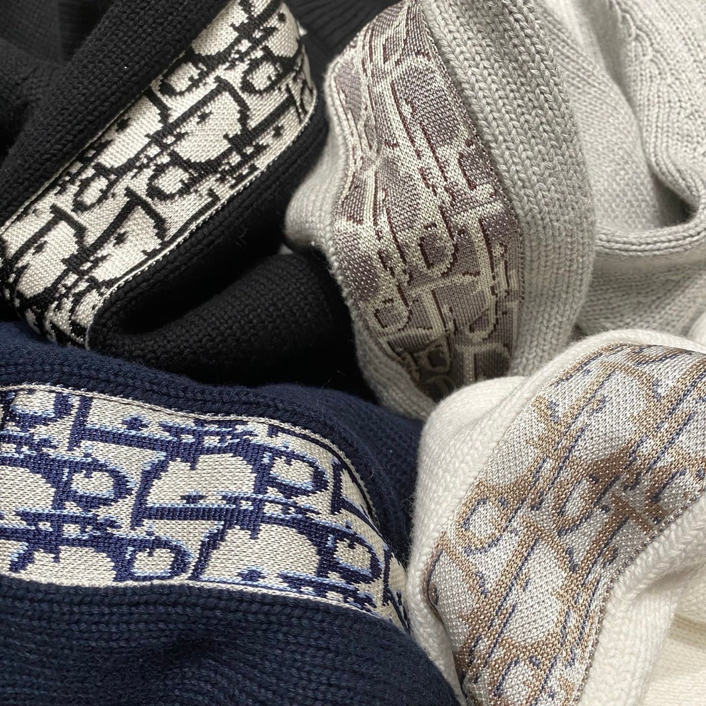 Dior Men's and Women's Fall/Winter Crewneck Pullover Oblique Print Patchwork Floral Weave Ribbed Knit Pullover Sweater #79479