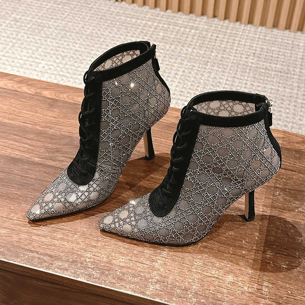 Dior Dazzling Galaxy Series Mesh Cannage Pattern Rhinestone High Heels #377323