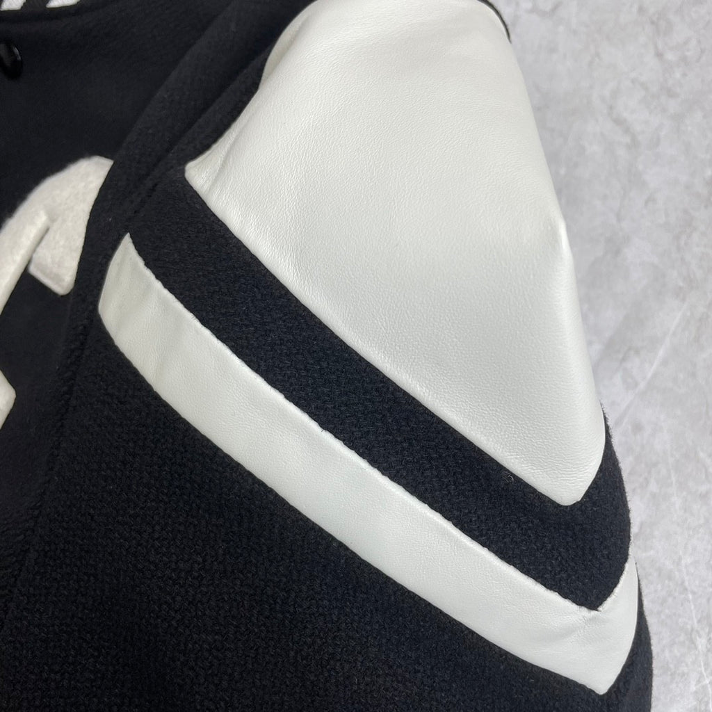 Celine Men's Spring And Autumn Jackson Textured Wool Baseball Patchwork Leather Single Breasted Long Sleeve Jacket Ngvp #1249