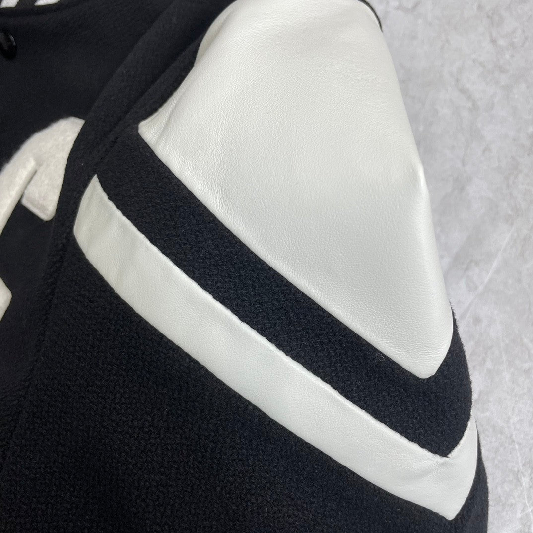 Celine Men's Spring And Autumn Jackson Textured Wool Baseball Patchwork Leather Single Breasted Long Sleeve Jacket Ngvp #1249