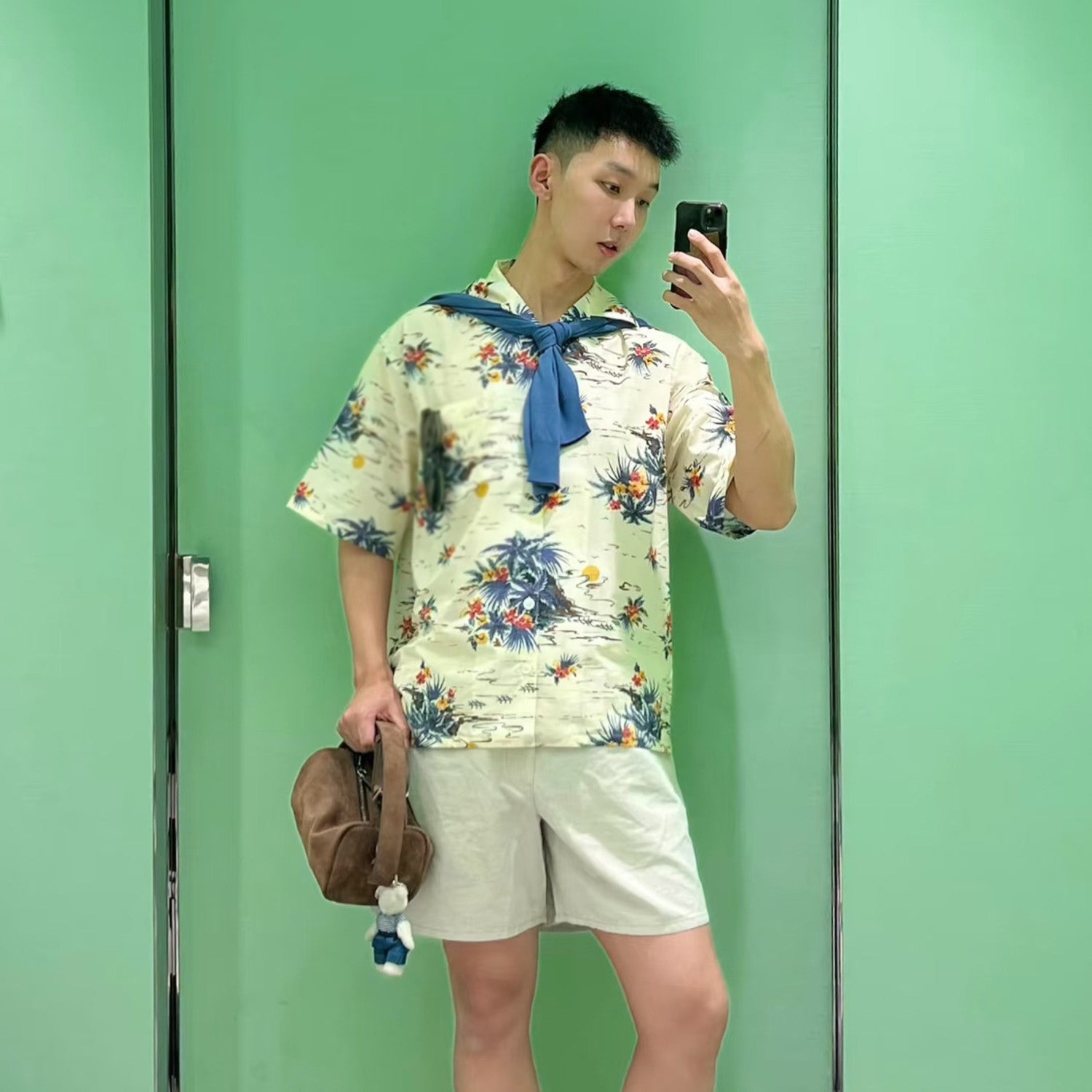 Prada Men's Women's Summer Floral Print Cotton Bowling Shirt Hawaiian Beach Style Short Sleeve Shirt T-shirt Ngvp #1495