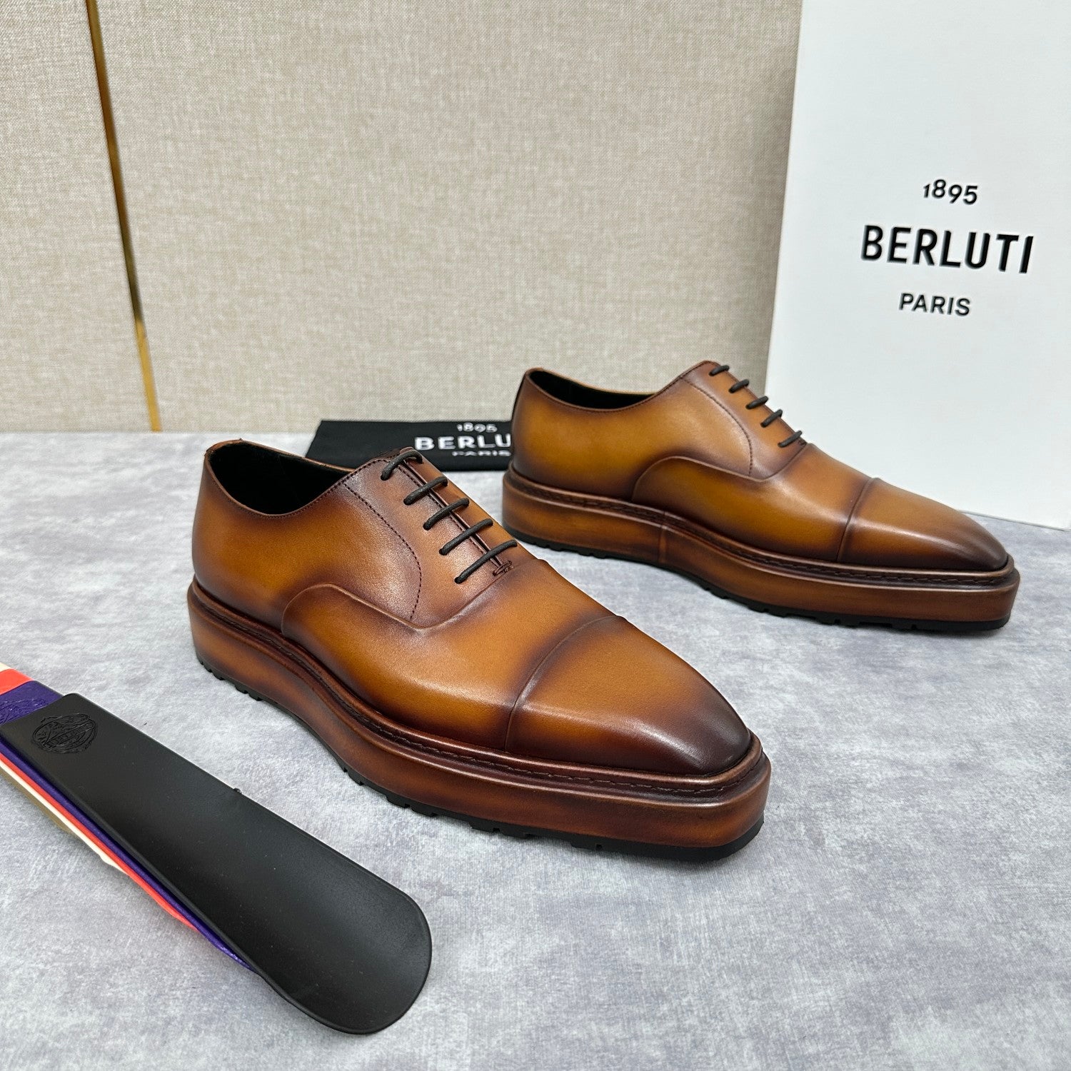 Berluti Alessandro Altof Men's Fall/Winter Fashion Classic Round Toe Slip On Lace Up Handcrafted Vintage Leather Oxford Shoes #79112