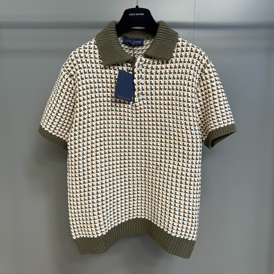 Louis Vuitton Men's Spring/Summer Color-Block Jacquard Knit Lapel Short-Sleeve Polo Shirt Ngvp #2387