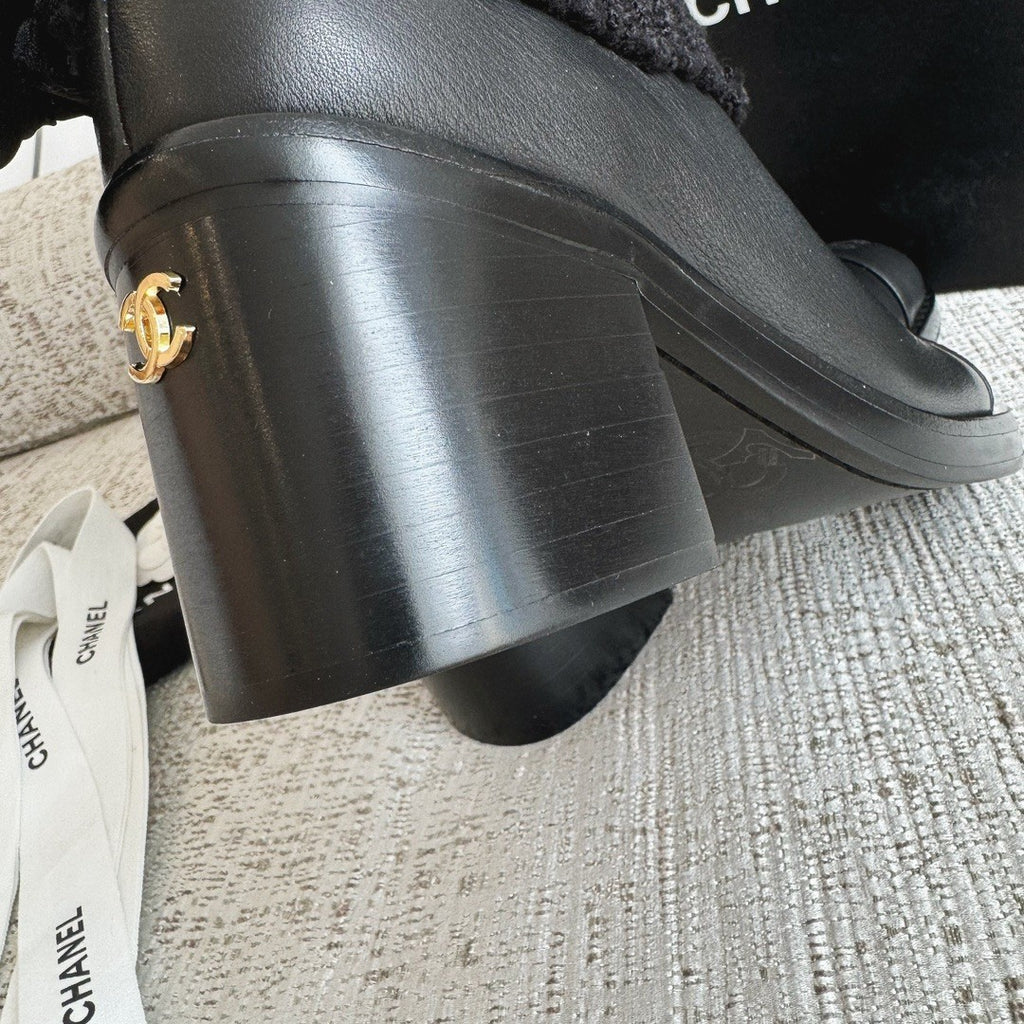 Chanel Women's Fall/winter Fashion Casual Round Toe Slip On Leather Cashmere Loop Cuff Mid Calf Boots Shoes #78536