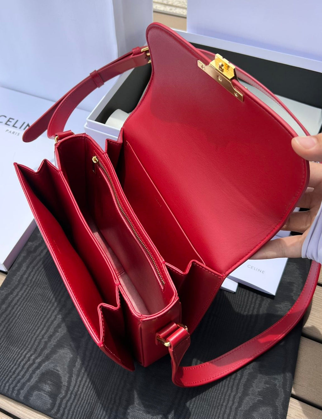 Celine Teen Triomphe Polished Cowhide Tote Women's Temperament Luxury Red Temperament Crossbody Logo Tote Handbag Bags #71967