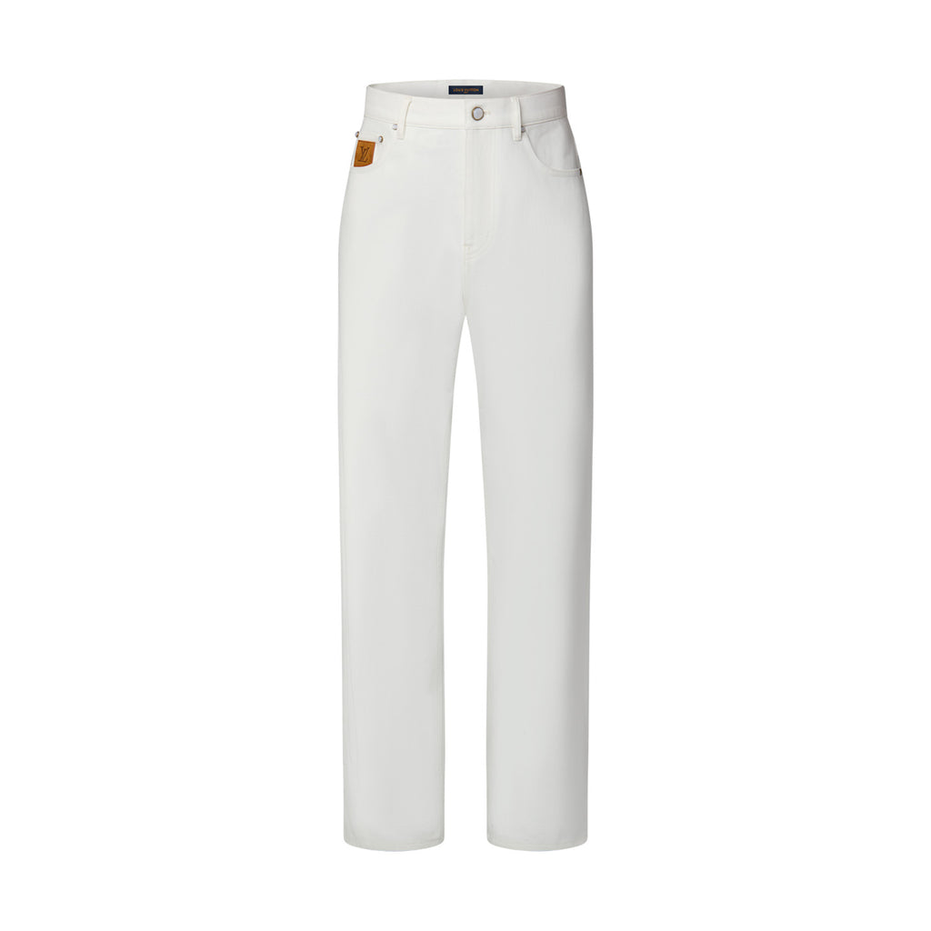 Louis Vuitton Men's Spring/Fall Fashion Classic Solid Color Back Pocket Embroidered White Denim Pants #79553