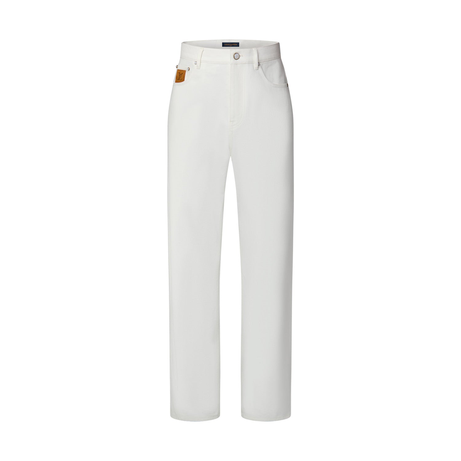 Louis Vuitton Men's Spring/Fall Fashion Classic Solid Color Back Pocket Embroidered White Denim Pants #79553