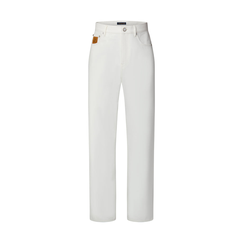 Louis Vuitton Men's Spring/Fall Fashion Classic Solid Color Back Pocket Embroidered White Denim Pants #79553
