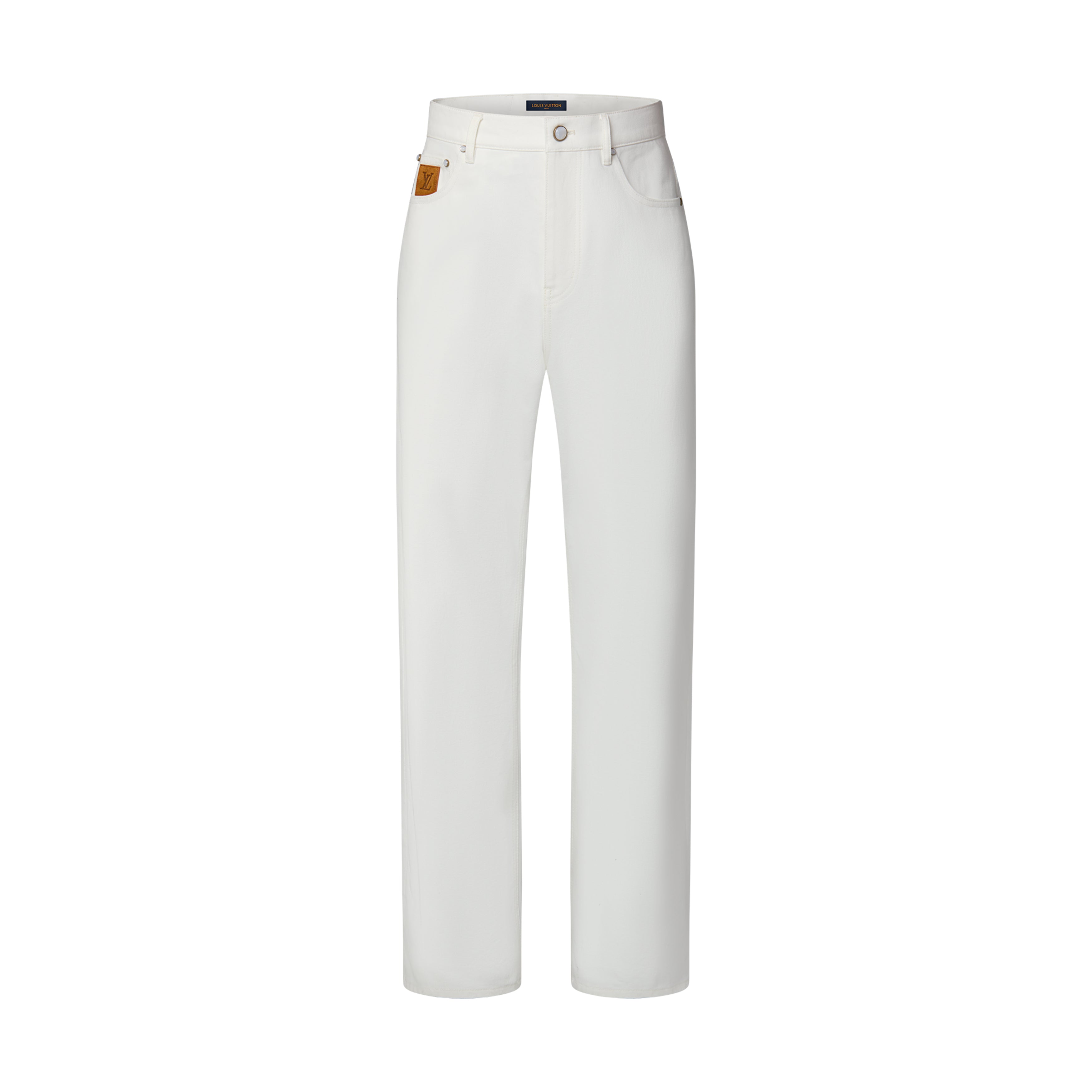 Louis Vuitton Men's Spring/Fall Fashion Classic Solid Color Back Pocket Embroidered White Denim Pants #79553