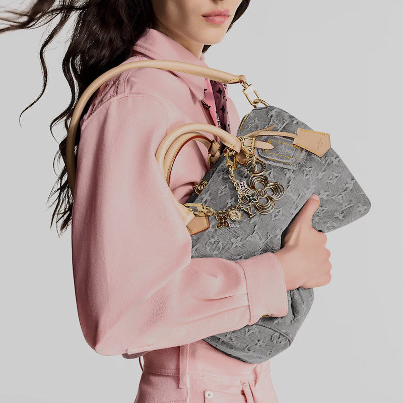 Louis Vuitton Gray Denim Speedy Soft 30 Handbag: Stylish And Elegant Classic Patterned Canvas With Leather Accents Clutch/crossbody Bag Bags M13344 #196794