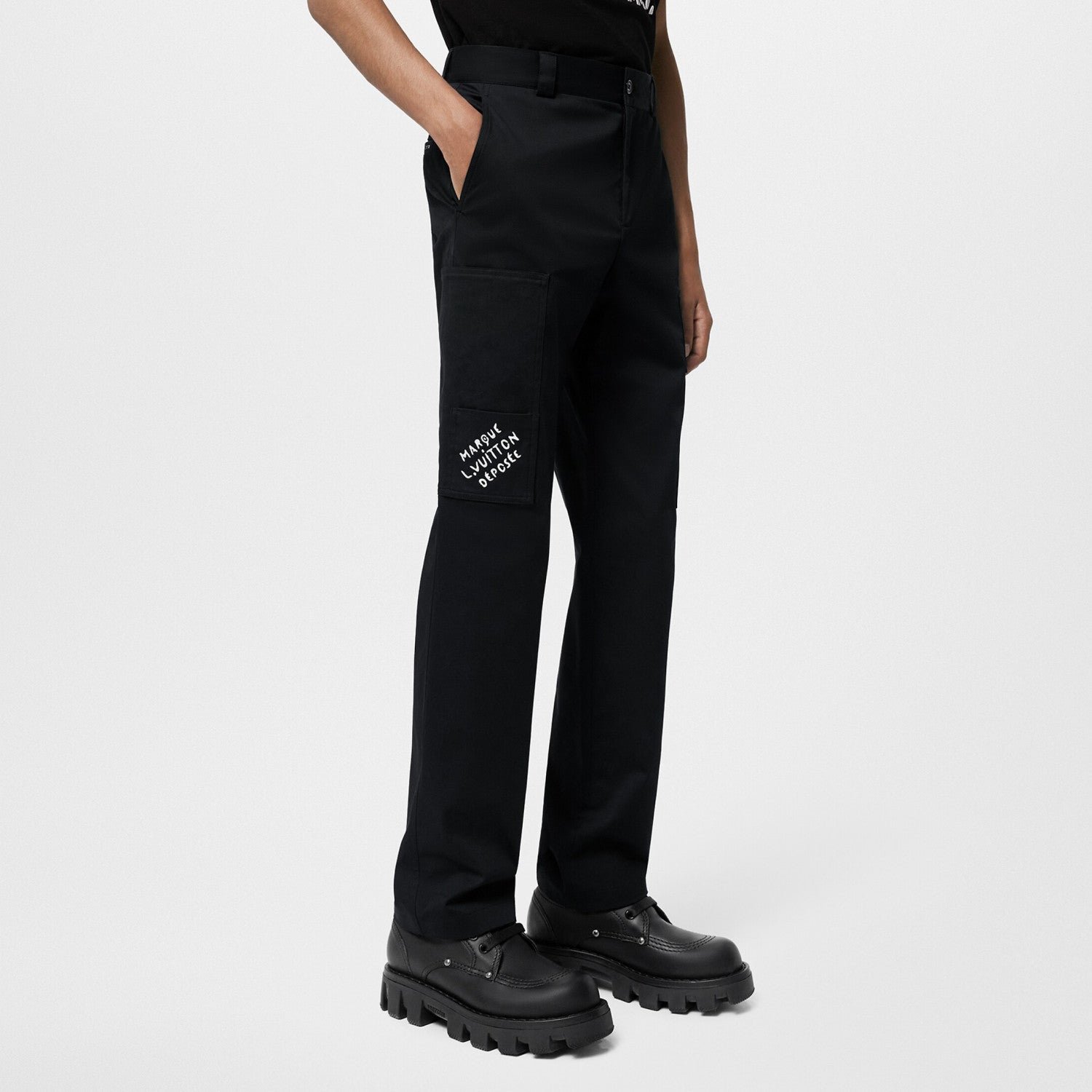 Louis Vuitton Men's Spring Summer Letter Printed Black Mid Waisted Casual Trousers Pants #99368